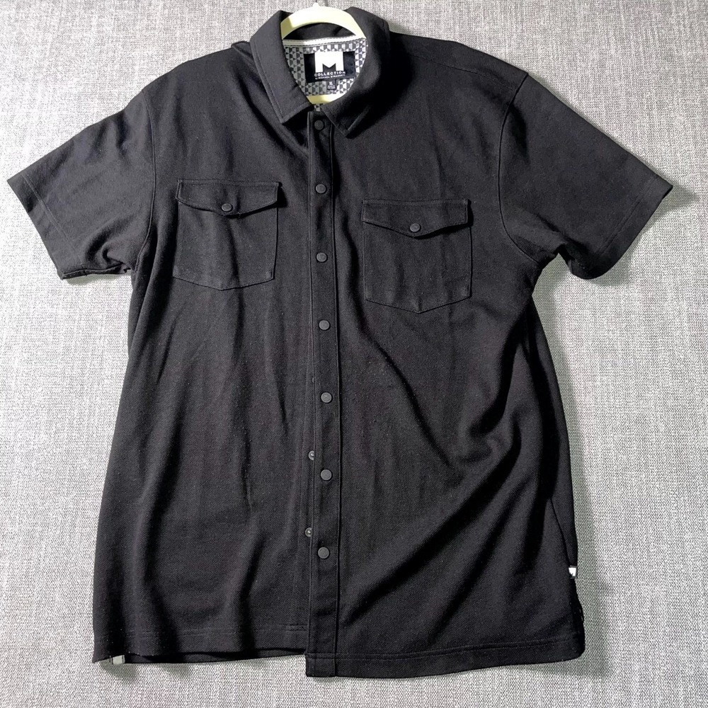 M Collection By Michael Strahan Shirt Mens XL Black Short Sleeve Snap Front